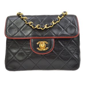 Chanel Quilted Classic Flap Mini Square Shoulder Bag Bi-Color, Black