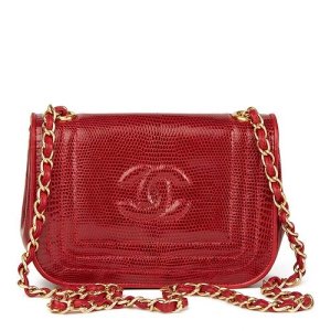 Chanel Red Lizard Leather Vintage Timeless Mini Flap Bag, Red