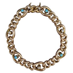 Edwardian 15 Carat Gold, Turquoise and Pearl Bracelet, circa 1900, Gold