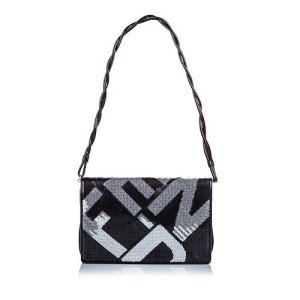 Fendi Sequined Crossword Shoulder Bag, Black