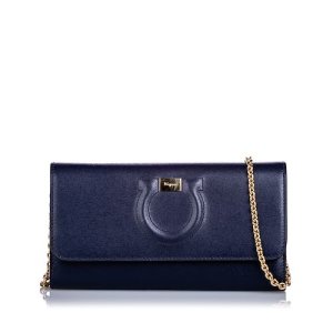 Ferragamo Leather City Wallet On Chain Crossbody Bag, Blue