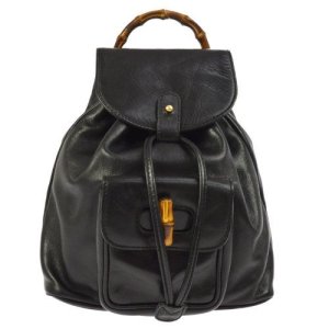 Gucci Bamboo Line Backpack Hand Bag Black, Black