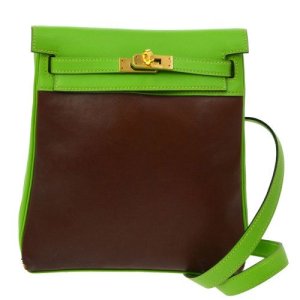 Hermes Kelly Ado Pm Backpack Bag Brown Green Amazonia Veau Gulliver, Brown