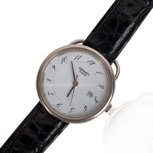Hermes Vintage Arceau Watch With Crocodile Wrist Strap, Black