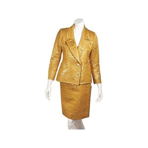 Metallic Marigold Yves Saint Laurent Cotton Brocade Skirt Suit Set, Gold