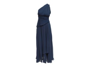 Navy Blue Ralph Lauren Collection One-Shoulder Gown, Blue