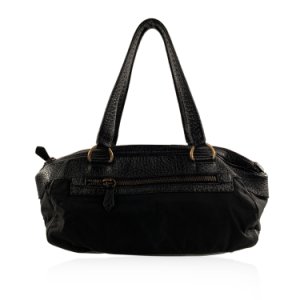 Prada Black Canvas And Leather Satchel Shoulder Bag, Black