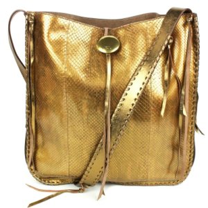 Ralph Lauren $4000 Python Large Gold Leather Tassel Shoulder Bag Whipstitch  New, Gold