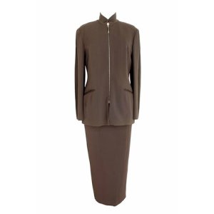 Rifat Ozbek Vintage Suit Long Sheath Dress Jacket Brown, Brown