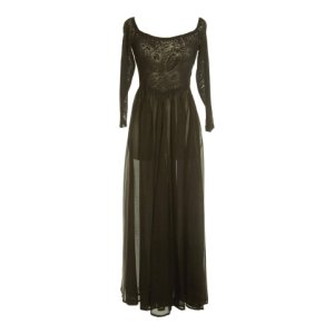 Vintage 1940s Sheer Printed Black Dress, Black