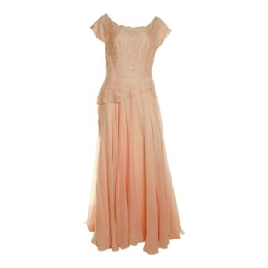 Vintage 1940s Silk & Lace Evening Orange Dress, Orange