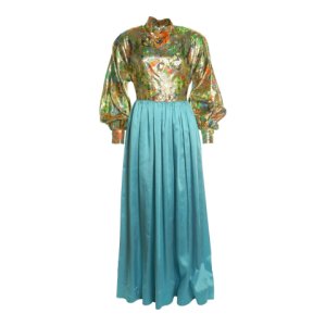 Vintage 1960s Silk Lamé & Satin Evening Metallic Dress, Metallic