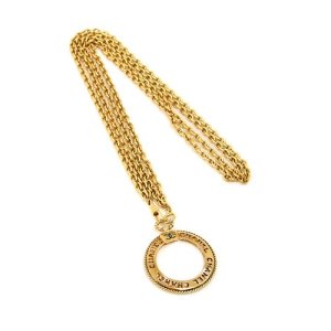 Vintage Chanel Loupe Magnifying Glass Monocle Double Chain Necklace, Gold