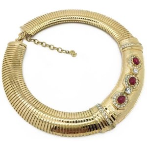 Vintage Christian Dior Ruby Glass Gold Collar Necklace 1990s, Gold