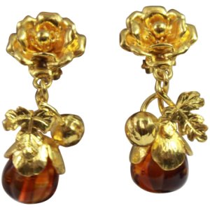 Vintage Yves Saint Laurent Vintage Gold Platedand glass pendant Flower Earrings, Gold