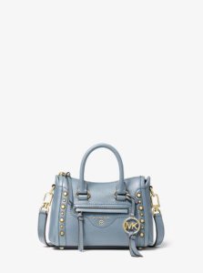 MK Carine Extra-Small Studded Pebbled Leather Crossbody Bag - Pale Blue - Michael Kors