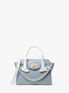 MK Carmen Extra-Small Two-Tone Crocodile-Embossed Leather Belted Satchel - Pale Blue Multi - Michael Kors