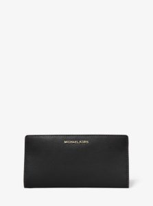 MK Large Crossgrain Leather Slim Wallet - Black - Michael Kors