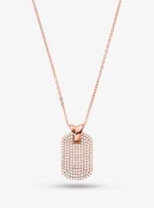MK Precious Metal-Plated Sterling Silver Pavé Dog Tag Necklace - Rose Gold - Michael Kors