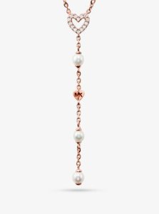 MK Precious Metal-Plated Sterling Silver Pearl Drop Necklace - Rose Gold - Michael Kors