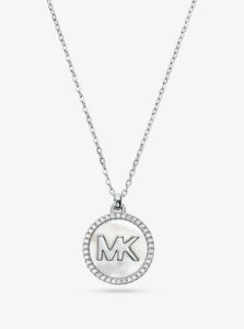 MK Precious Metal-Pleated Sterling Silver Mother-Of-Pearl Logo Necklace - Silver - Michael Kors