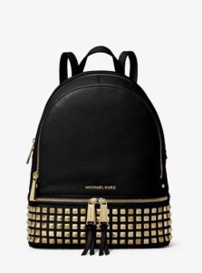 MK Rhea Medium Studded Pebbled Leather Backpack - Black - Michael Kors