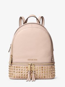 MK Rhea Medium Studded Pebbled Leather Backpack - Soft Pink - Michael Kors