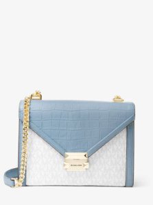 MK Whitney Large Logo and Embossed Leather Convertible Shoulder Bag - Pale Blue - Michael Kors