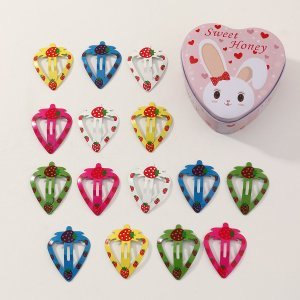 15pcs Toddler Girls Strawberry Pattern Hair Clip With Case
