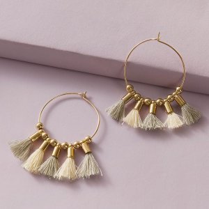 Shein - 1pair circle decor tassel drop earrings