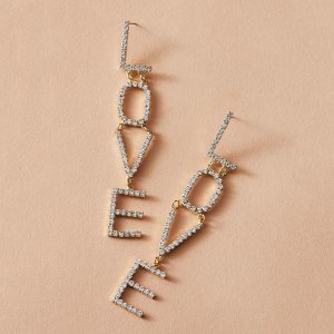 Shein - 1pair rhinestone engraved letter decor drop earrings