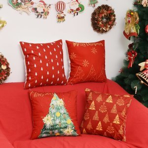 1pc Christmas Tree Print Cushion Cover