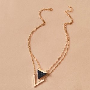 1pc Marble Patter Triangle Charm Layered Necklace