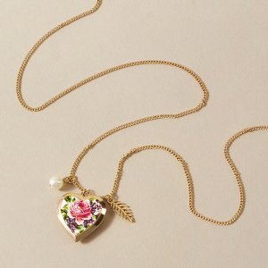 Shein - 1pc rose pattern heart charm necklace