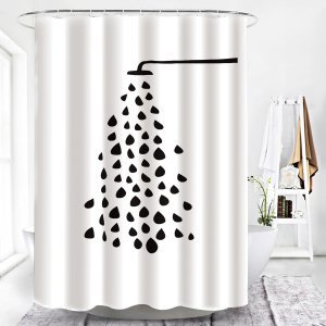 Shein - 1pc waterdrop print shower curtain with 12hooks