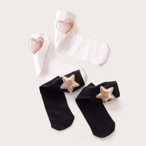 2pairs Toddler Girls Heart & Star Decor Socks