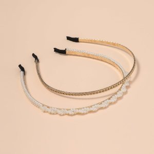Shein - 2pcs faux pearl & chain decor hair hoop