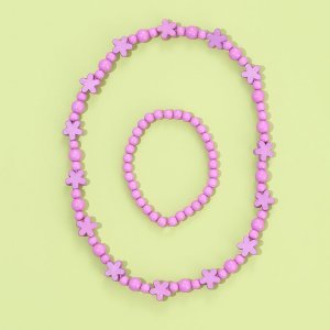 2pcs Girls Flower Decor Beaded Necklace & Bracelet