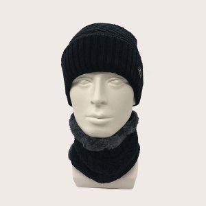 2pcs Men Letter Patched Knit Beanie & Ring Scarf