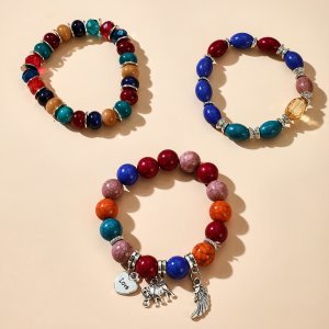 Shein - 3pcs elephant charm beaded bracelet