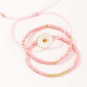 3pcs Toddler Girls Flower Decor Beaded Bracelet