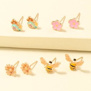 4pairs Girls Flower Shaped Stud Earrings