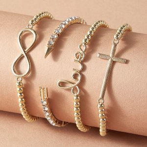 4pcs Cross & Infinity Decor Bracelet