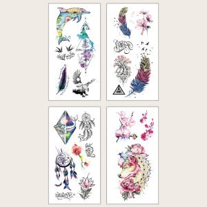 4pcs Feather & Animal Pattern Tattoo Sticker