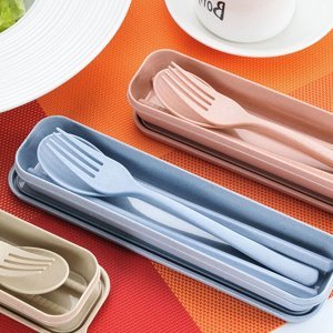 4pcs Portable Wheat Straw Cutlery With Box
