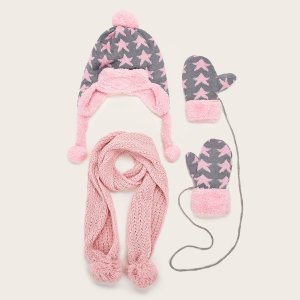 Shein - 4pcs toddler girls star pattern gloves & beanie & scarf
