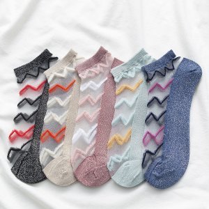 5pairs Chevron Pattern Mesh Socks