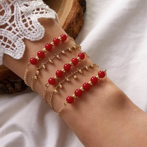 5pcs Bead Decor Chain Bracelet