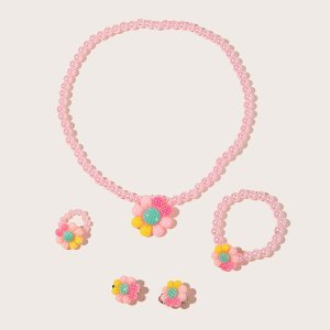 5pcs Toddler Girls Flower Beaded Jewelry Sets