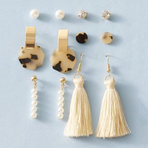 6pairs Tassel & Faux Pearl Dangle Earrings Set